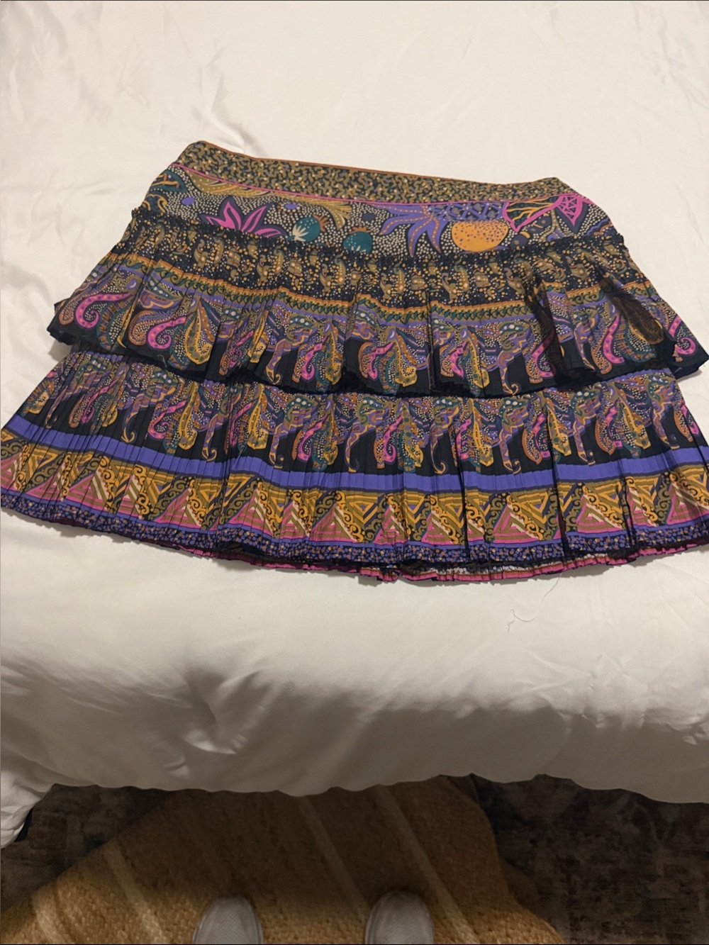 Paisley Tiered Skater Mini Skirt in Black and Purple
